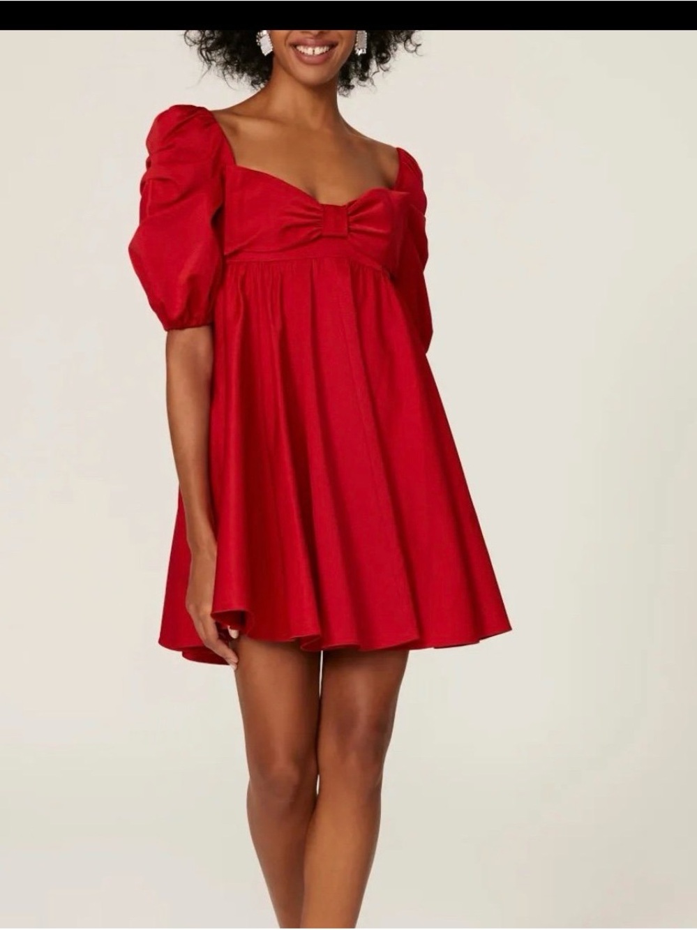 Kate Spade Beau Satin Dress Puff Sleeve Red Size 10